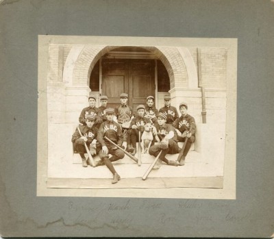 Gilbert Base Ball Team with Dog Mascot and Webless Glove 1899.jpg